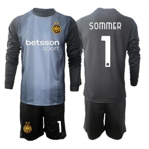 Inter Milan Yann Sommer #1 Torwart Replik Heimtrikot Kinder 2025-26 Langarm (+ Kurze Hosen)